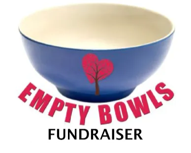 Carbon Valley Help Center Empty Bowls Fundraiser logo featuring a blue bowl with a heart tree emblem.